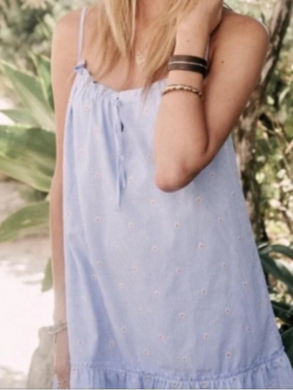 Sézane Blue Striped Embroidered Daisy Flowers Sido Dress Size EU 36 US 4